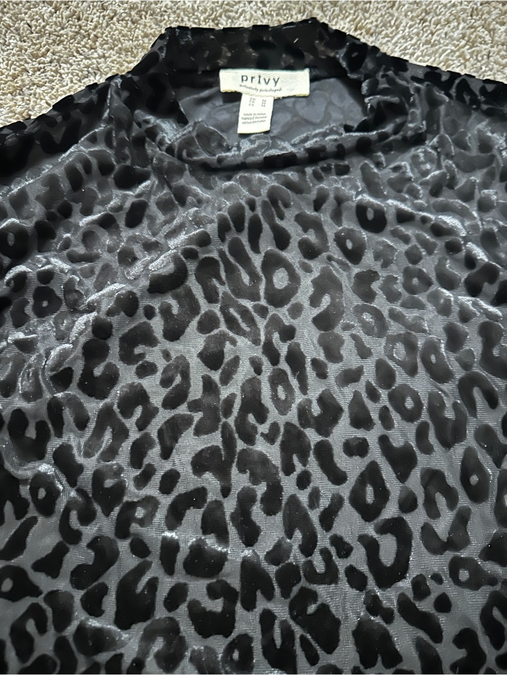#104 privy Black Velvet Burnout Leopard Print bodysuit